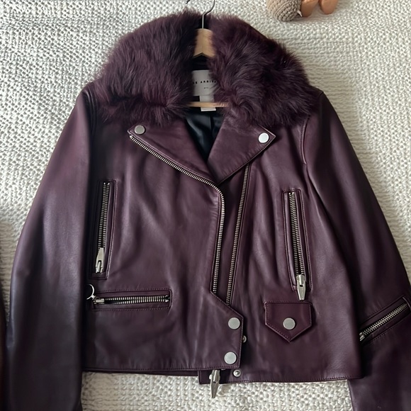Excellent barely worn The Arrivals leather moto jacket size small burgundy - Picture 3 of 7